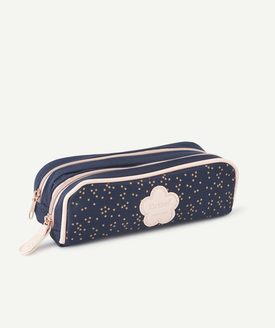 Girl radius - NAVY BLUE POLKA DOTS AND PINK PENCIL CASE WITH DOUBLE COMPARTMENT