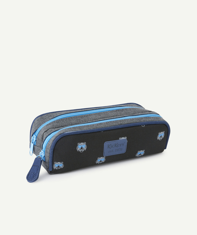 Boy radius - BLUE, BLACK AND GREY MARL TIGER PRINT PENCIL CASE WITH DOUBLE COMPARTMENT