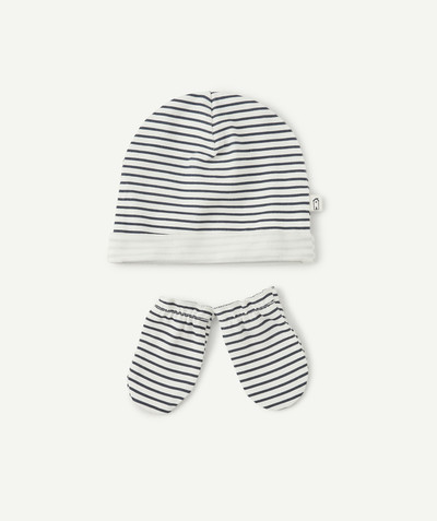 Baby-boy radius - STRIPED HAT AND MITTENS SET FOR NEWBORNS