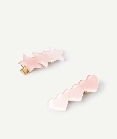 Girl radius - SET OF TWO GOLD HAIR CLIPS WITH STARS AND PINK HEARTS