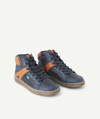 KICKERS ® Afdeling,Afdeling - BOYS' LOWELL NAVY ORANGE HIGH-TOP TRAINERS