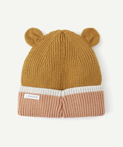 Accessories radius - GINA BEANIE IN BROWN AND PINK ORGANIC COTTON RIBBED KNIT WITH BEAR EARS