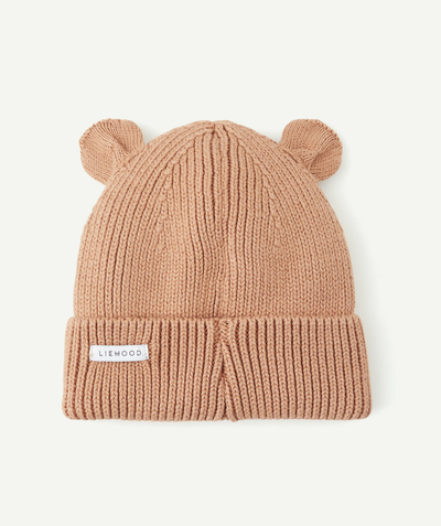 Jongen Afdeling,Afdeling - GINA BEANIE IN PINK ORGANIC COTTON RIBBED KNIT WITH BEAR EARS