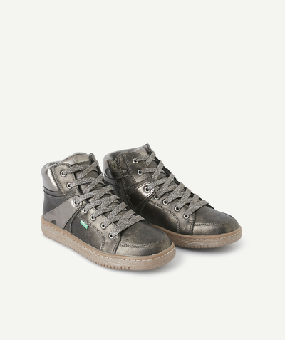 KICKERS ® Afdeling,Afdeling - GIRLS' GREY AND SILVER LOWELL HIGH-TOP TRAINERS