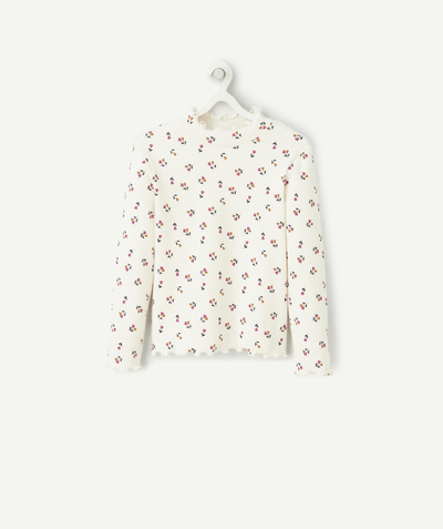 Girl radius - GIRLS' WHITE FLORAL RIBBED ORGANIC COTTON ROLL NECK JUMPER WITH SCALLOPED DETAILS