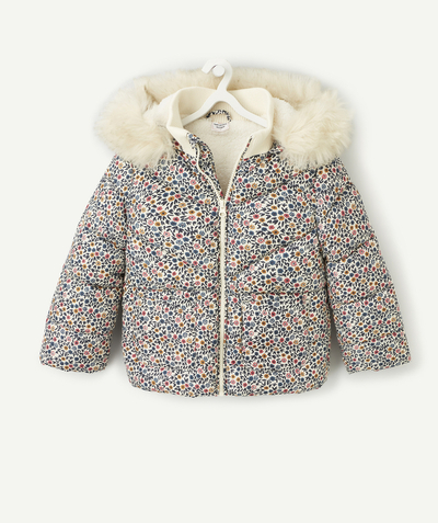 Girl radius - GIRLS' FLORAL PRINT HOODED PUFFER JACKET WITH RECYCLED PADDING