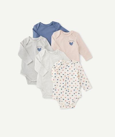 ECODESIGN radius - PACK OF THREE GREY AND BLUE PLAIN AND PRINTED ORGANIC COTTON BODYSUITS FOR BABIES