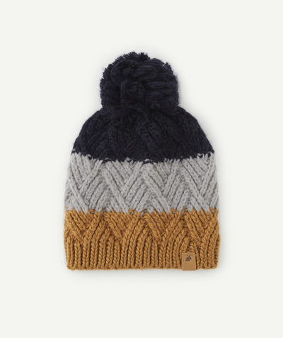 ECODESIGN radius - BOYS' BLUE GREY AND BROWN STRIPED KNITTED HAT IN RECYCLED FIBRES