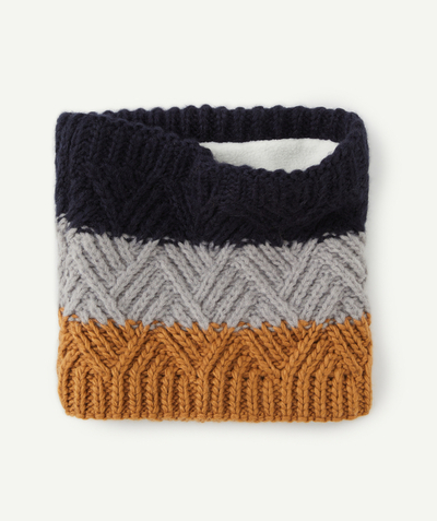 ECODESIGN radius - BOYS' BLUE GREY AND BROWN STRIPED KNITTED SNOOD IN RECYCLED FIBRES