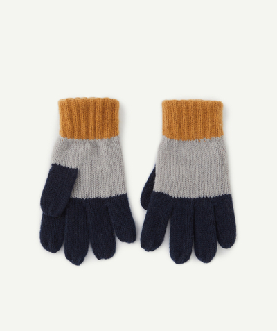 ECODESIGN radius - BOYS' BLUE GREY AND BROWN STRIPED KNITTED GLOVES IN RECYCLED FIBRES