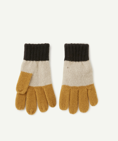 ECODESIGN radius - PAIR OF GLOVES IN BLACK, BEIGE AND OCHRE RECYCLED FIBRES