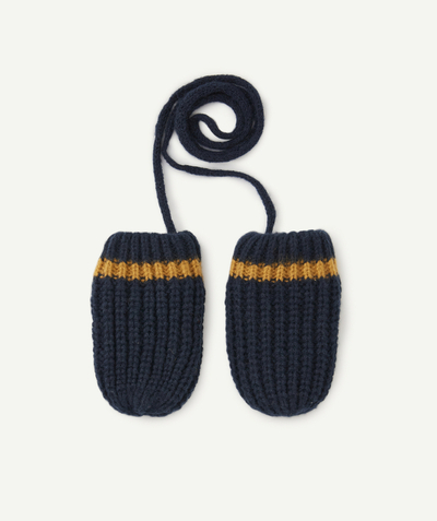 Baby-boy radius - DARK BLUE KNITTED MITTENS IN RECYCLED FIBRES