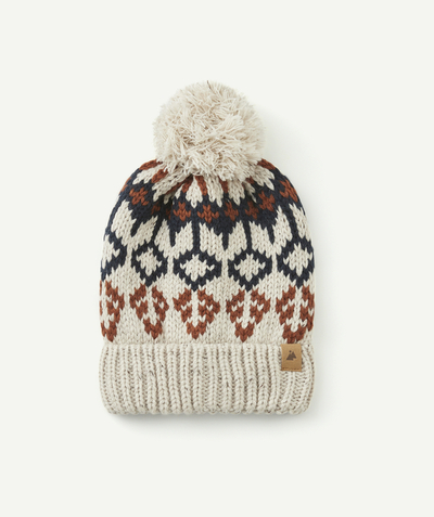 ECODESIGN radius - BOYS' CREAM BLUE AND BROWN KNITTED BEANIE IN RECYCLED FIBRES