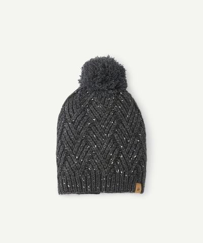 ECODESIGN radius - BOYS' SPECKLED GREY KNITTED BEANIE IN RECYCLED FIBRES WITH POMPOM