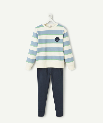 Boy radius - BOYS' BLUE AND GREEN PYJAMAS WITH AN EMBROIDERED CLOUD PATCH