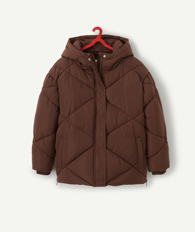 New collection Sub radius in - GIRLS' BROWN OVERSIZED HOODED PUFFER JACKET WITH RECYCLED PADDING