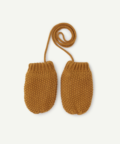 Baby-boy radius - BABY BOYS' BROWN OPENWORK KNITTED MITTENS IN RECYCLED FIBRES