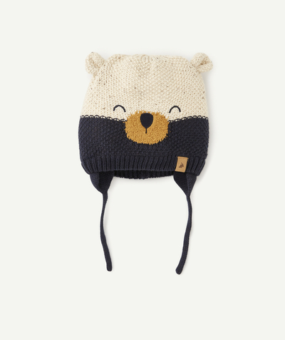 Baby-boy radius - BABY BOYS' KNITTED BEANIE WITH POLAR BEAR IN RECYCLED FIBRES