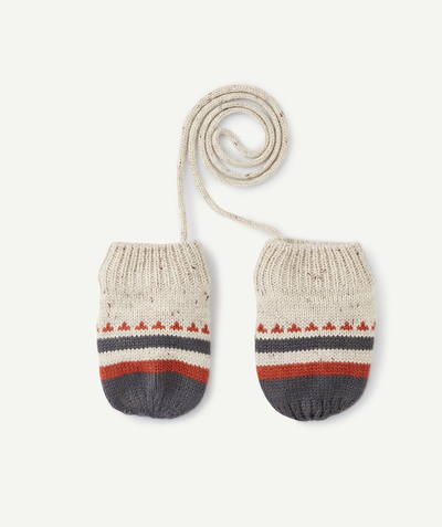 Baby-boy radius - BABY BOYS' BEIGE MITTENS IN RECYCLED FIBRES WITH COLOURFUL MOTIF