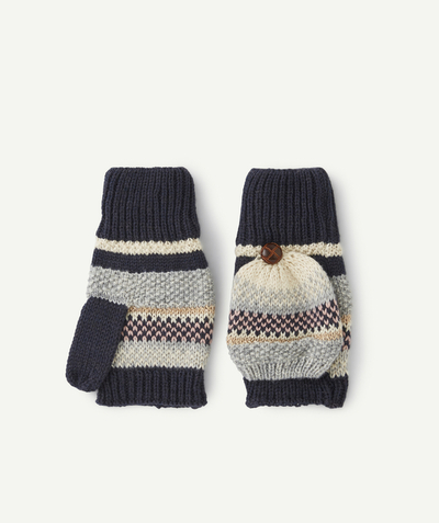 Girl radius - GIRLS' KNITTED MITTENS IN BLUE RECYCLED FIBRES WITH DETAILS