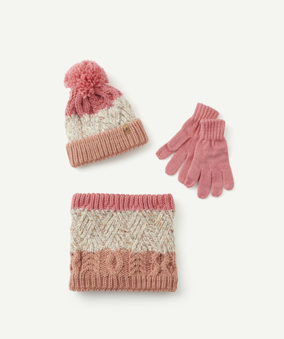 Girl radius - GIRLS' KNITTED ACCESSORY SET IN RECYCLED FIBRES IN SHADES OF PINK WITH SPARKLING DETAILS