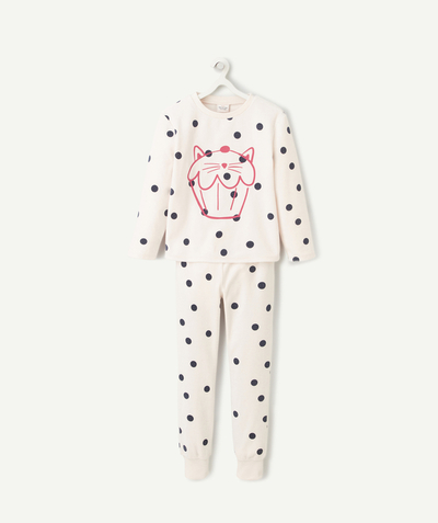 Pyjama Rayon - PYJAMA VELOURS FILLE EN FIBRES RECYCLÉES ROSE PÂLE À POIS