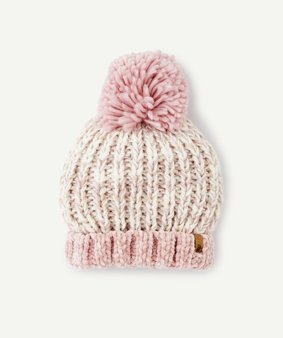 Girl radius - PALE PINK AND WHITE GIRLS' BEANIE HAT WITH POMPOM