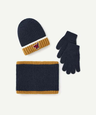ECODESIGN radius - BOYS' DARK BLUE AND OCHRE KNITTED SET IN RECYCLED FIBRES