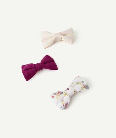 Baby-girl radius - PACK OF THREE BABY GIRLS' HAIR CLIPS IN CREAM, PURPLE AND WHITE WITH A FLORAL PRINT