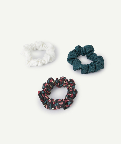 Accessories radius - SET OF THREE GIRLS' GREEN SEQUINNED, WHITE AND PRINTED HAIR SCRUNCHIES