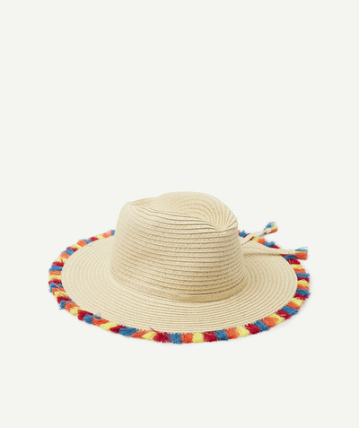 Outlet radius - STRAW HAT WITH COLOURED POMPOMS