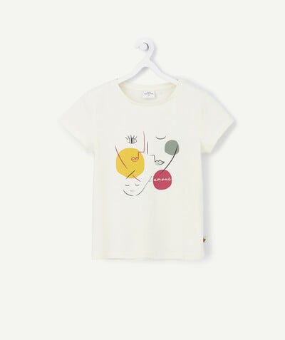 T-shirt Rayon - LE T-SHIRT ÉCRU ANIMATION VISAGES EN COTON BIOLOGIQUE