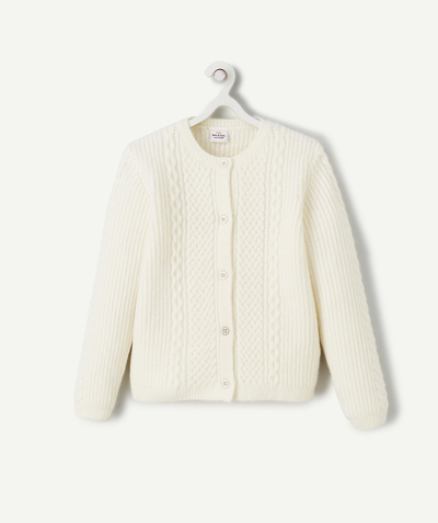 Girl radius - GIRLS' CREAM CARDIGAN KNITTED IN RECYCLED FIBRES