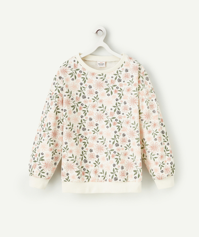 Girl radius - GIRLS' CREAM SWEATSHIRT IN RECYCLED FIBRES WITH A FLORAL PRINT
