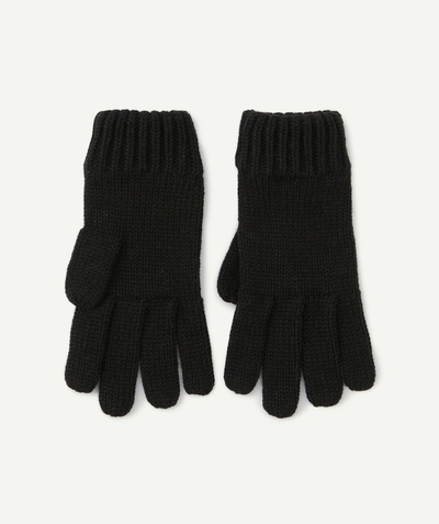 Teen boys' clothing radius - BOYS' BLACK KNITTED GLOVES IN RECYCLED FIBRES
