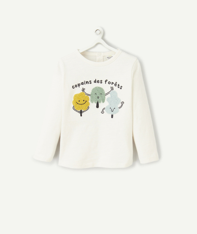 T-shirt radius - BABY BOYS' ORGANIC COTTON T-SHIRT WITH A MESSAGE AND BOUCLE MOTIFS