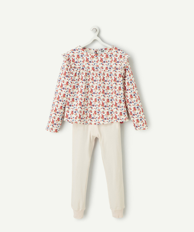 Pyjama Rayon - PYJAMA FILLE EN COTON BIOLOGIQUE BLANC ET ROSE PÂLE THÈME FLEURS