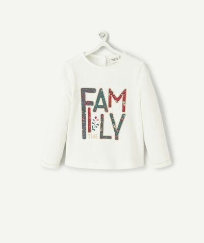 T-shirt Rayon - T-SHIRT BÉBÉ FILLE EN COTON BIO BLANC AVEC MESSAGE FAMILY BRODÉ