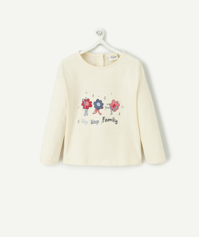 ECODESIGN Tao Categories - BABY GIRLS' LONG-SLEEVED CREAM T-SHIRT IN ORGANIC COTTON WITH EMBROIDERED DETAILS