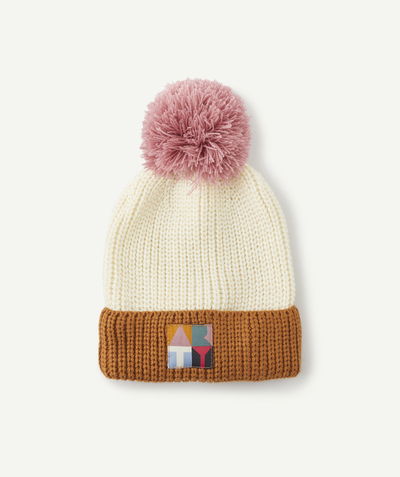 Girl radius - GIRLS' TRICOLOURED BEANIE HAT IN RECYCLED FIBRES WITH A PATCH