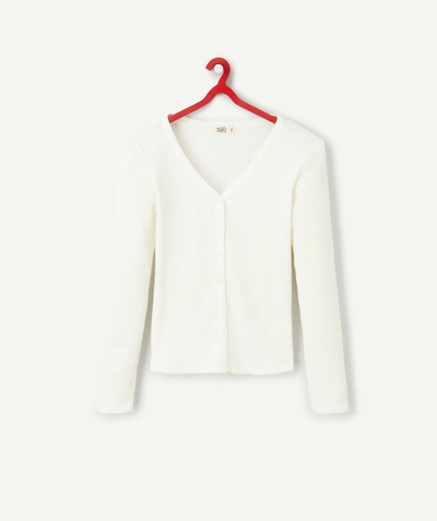 New collection Sub radius in - GIRLS' WHITE LONG-SLEEVED T-SHIRT IN RECYCLED FIBRES WITH A FRONT BUTTON FASTENING