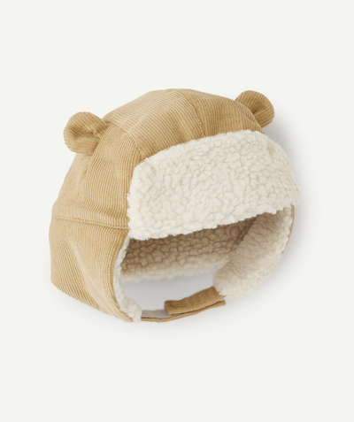 Baby-boy radius - BABY BOYS' CHAPKA IN BEIGE CORDUROY AND SHERPA WITH EARS