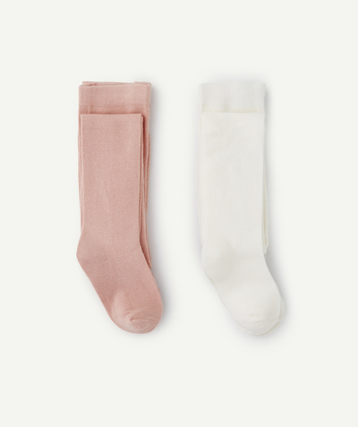 Tights and socks family - PACK OF 2 PINK AND WHITE KNITTED TIGHTS FOR GIRLS