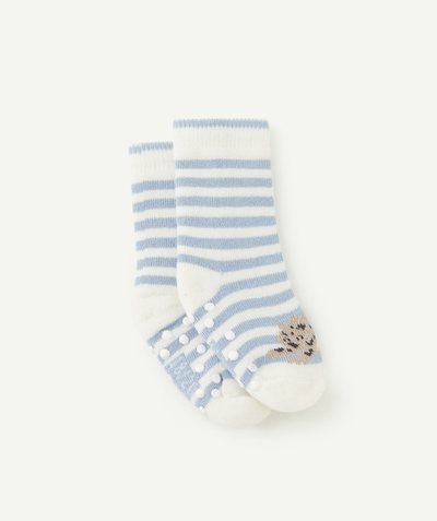 ECODESIGN Tao Categories - A PAIR OF BLUE AND WHITE COTTON SKID-RESISTANT SOCKS FOR BABY GIRLS