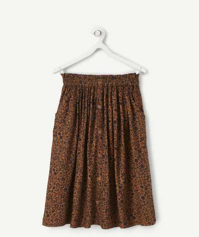 Our latest looks radius - GIRLS' BROWN AND BLACK FLORAL PRINT LONG SKIRT IN ECO-FRIENDLY VISCOSE