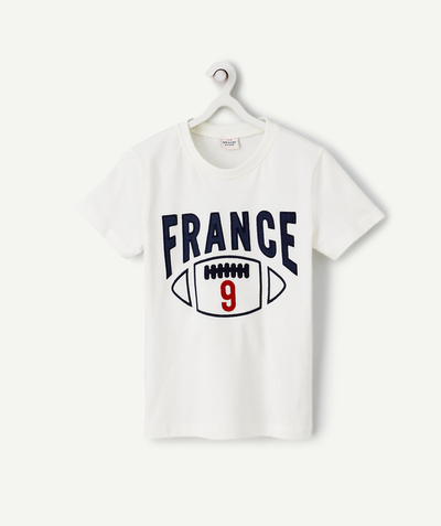 Boy radius - BOYS' T-SHIRT IN WHITE ORGANIC COTTON WITH AN EMBROIDERED RUGBY THEME