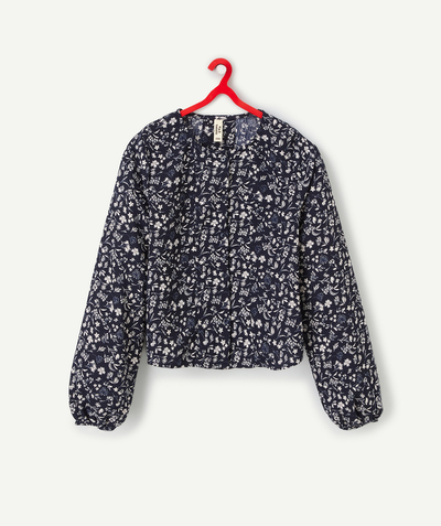 New collection Sub radius in - GIRLS' NAVY BLUE AND WHITE FLORAL PRINT BLOUSE IN RECYCLED FIBRES