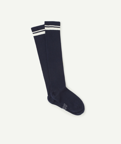 New collection Sub radius in - GIRLS' NAVY AND WHITE LONG RIBBED ORGANIC COTTON SOCKS
