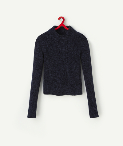 New collection Sub radius in - GIRLS' LONG-SLEEVED BLUE KNITTED CHENILLE JUMPER