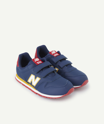 Schoenen, slofjes Afdeling,Afdeling - BOYS' NAVY BLUE, RED AND YELLOW 500 TRAINERS WITH HOOK AND LOOP FASTENERS
